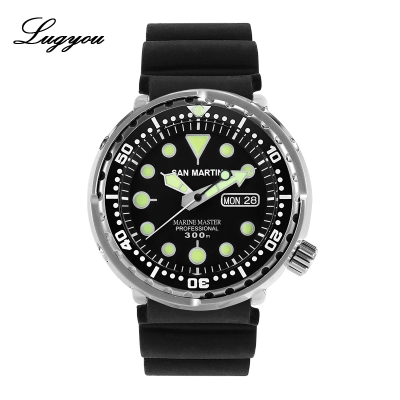 Lugyou San Martin Diver Мужские часы механические из нержавеющей стали Пескоструйный сапфир 20 АТМ водостойкий металлический браслет