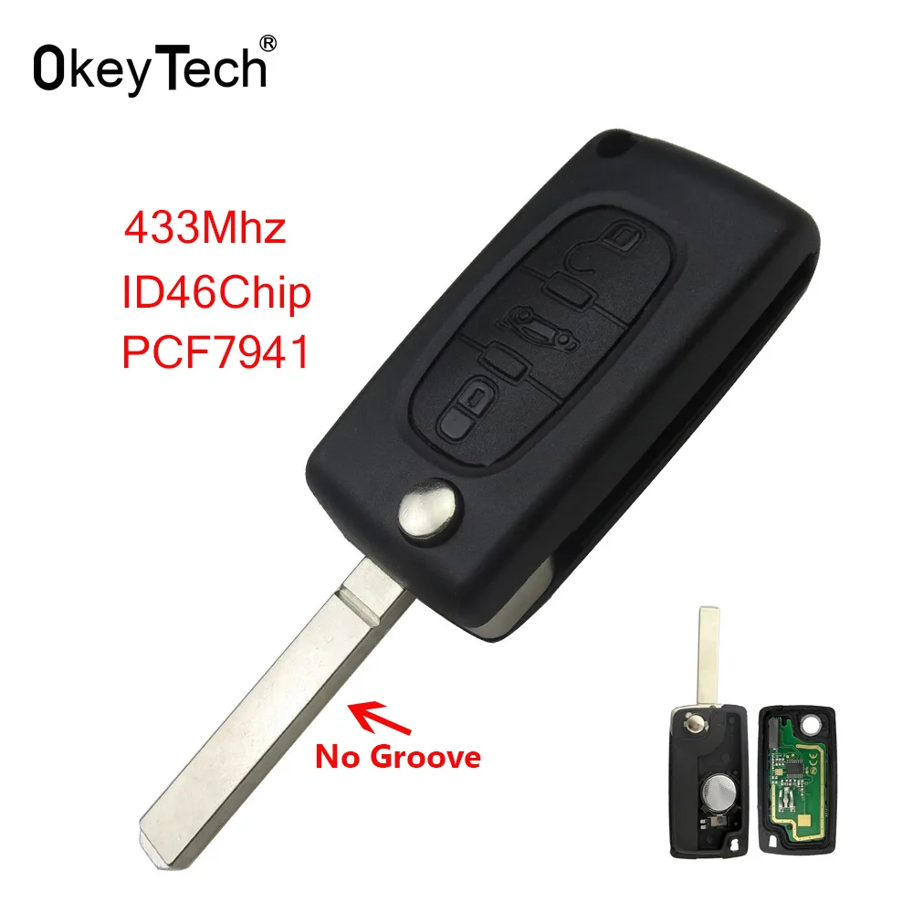 

OkeyTech For Citroen C2 C3 C4 C5 C6 C8 3 Buttons Flip Remote Car Key Fob 433Mhz ID46 PCF7941 Chip VA2 Blade for Peugeot CE0523