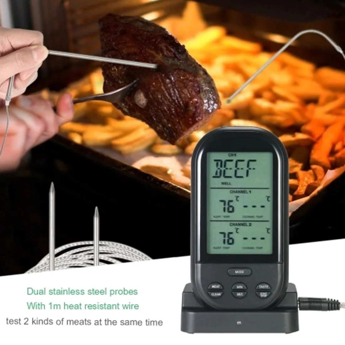 1Pc BBQ Thermometer Wireless Kitchen Oven Food Cooking Grill Smoker Meat Thermometer with Probe
