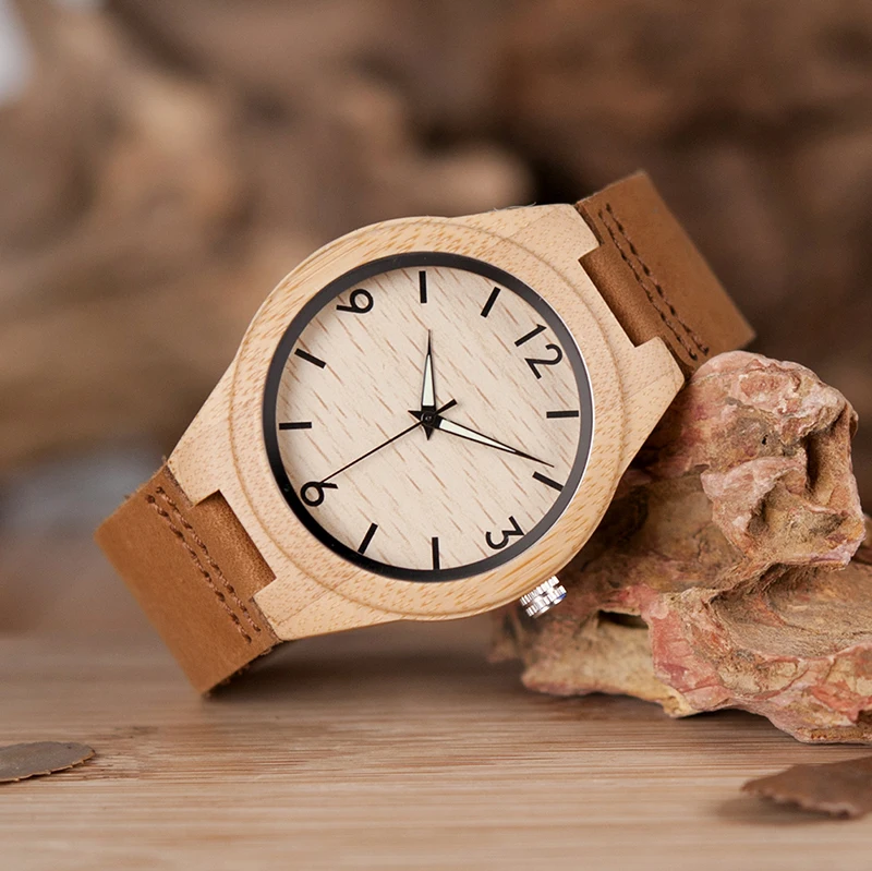 BOBO BIRD New Arrival Men Wooden Wristwatches Hand-craft Watch Luminous Hands with Genuine Leather Strap In Gift Box As Gift