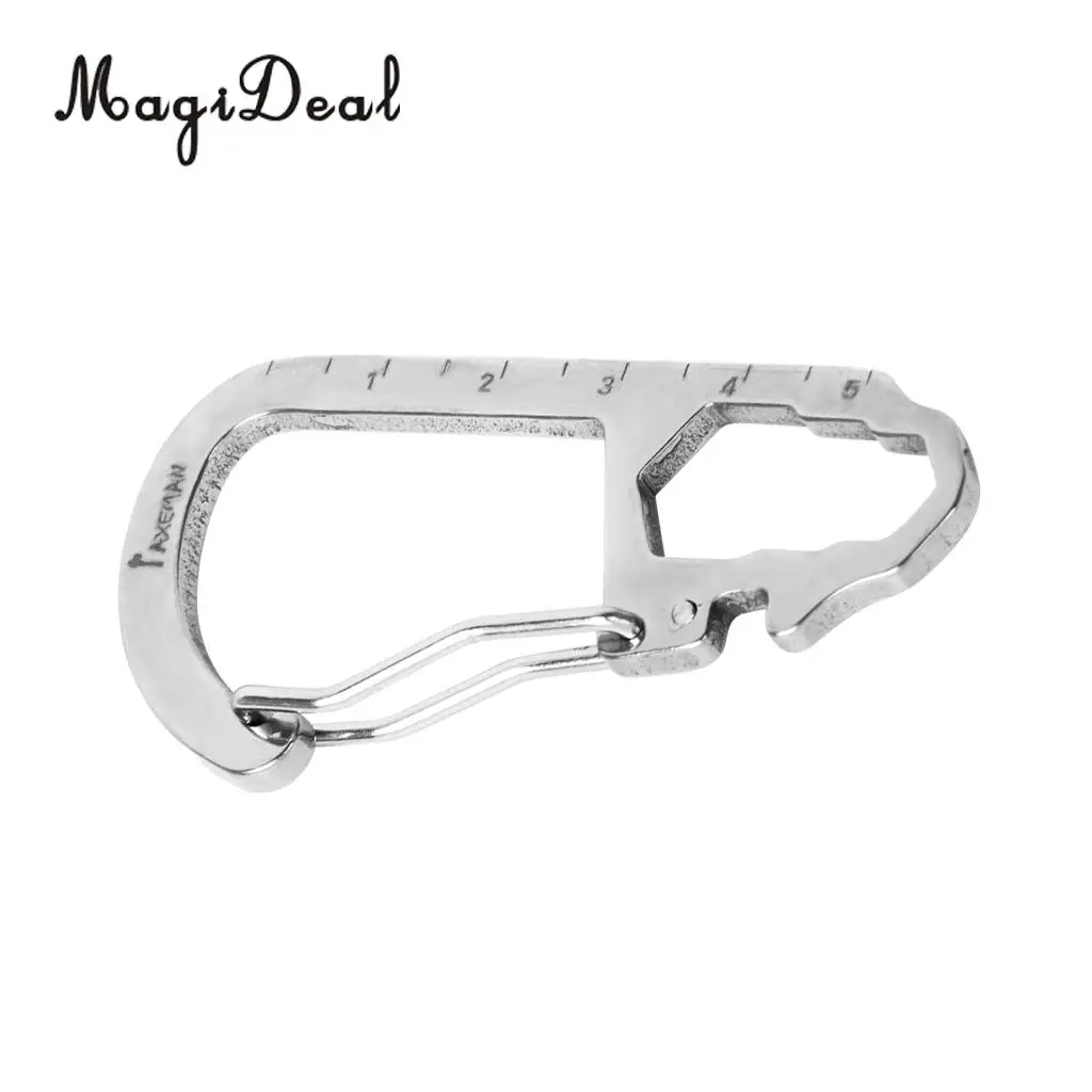 MagiDeal Multifunctional Stainless Steel Carabiner Hook Clasp Buckle w/ Scale Camping Hiking Climbing Keychain Aid Acce Silver