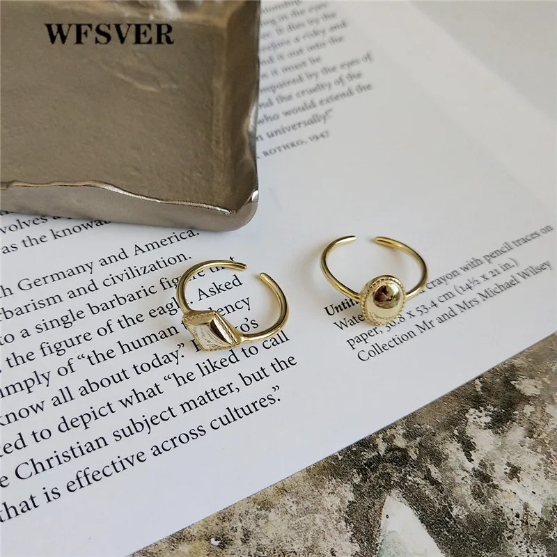 

WFSVER korea style 925 sterling silver ring for women fashion gold color geometric opening adjustable ring fine jewelry gift