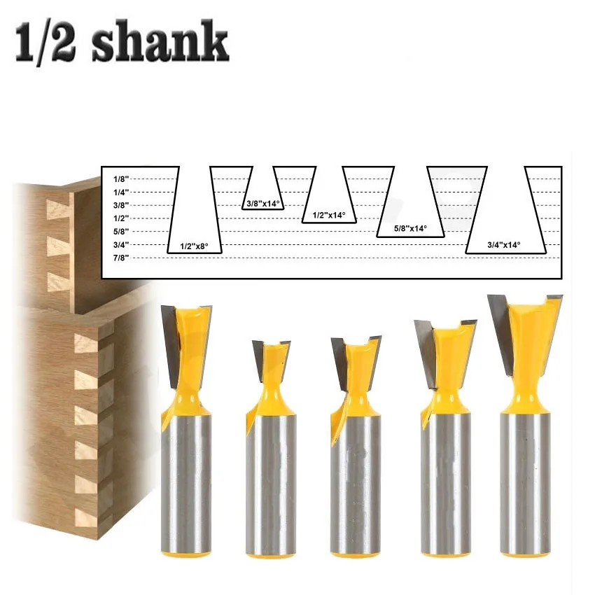 5 шт./компл. 12,7 мм хвостовик ласточкин хвост фрезы 1/2 дюйма, хвостовая фреза с Вольфрам фрезы для контурной обработки для резьбы по дереву Деревообработка инструменты - Длина режущей кромки: 5pcs