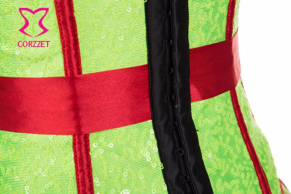Неоновый зеленый блесток Superwoman Косплэй Готический Бюстье корсет топ сексуальная бурлеск костюмы Corpetes е Espartilhos Korsett для Для женщин
