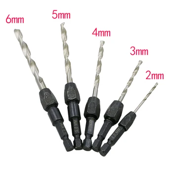 

5pc Quick Change Drill Bit Set Hex Shank Metric 2mm to 6mm Twist Drill Bit Steel Plate Hole Cutter Drill HSS 6542 Core Drill Bit