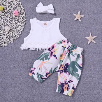 

Cute Newborn Baby Girls Clothes Set Floral Tops Vest Sleeveless Tops Pants Cute Flower Headband 3pcs Outfits Clothing Baby