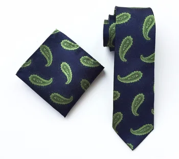 

Cool Men Necktie Set Blue with Green Paisley Ties Sets with Handkerchief