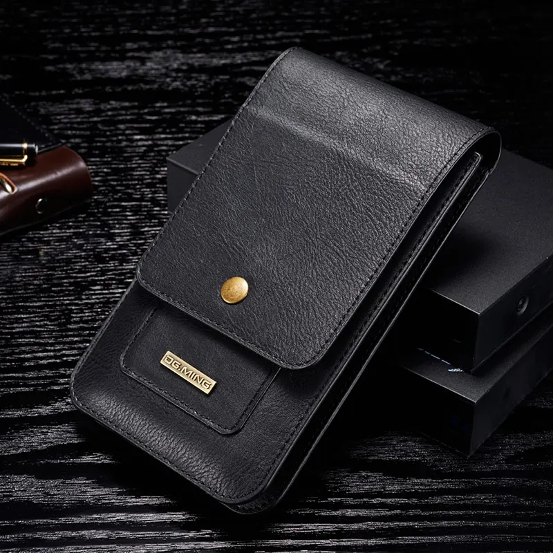 Универсальный чехол для телефона 6,5 дюймов, чехол для Iphone Xs MAX XR 6 7 8 Plus, кожаный чехол-кошелек с отделением для карт, зажим для ремня, держатель, кобура - Цвет: Black