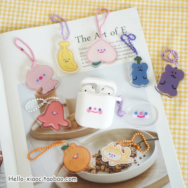 

1pc Cartoon smile acrylic keychain blanks airpods Animal Rabbit Cat peach fruit keychain key ring