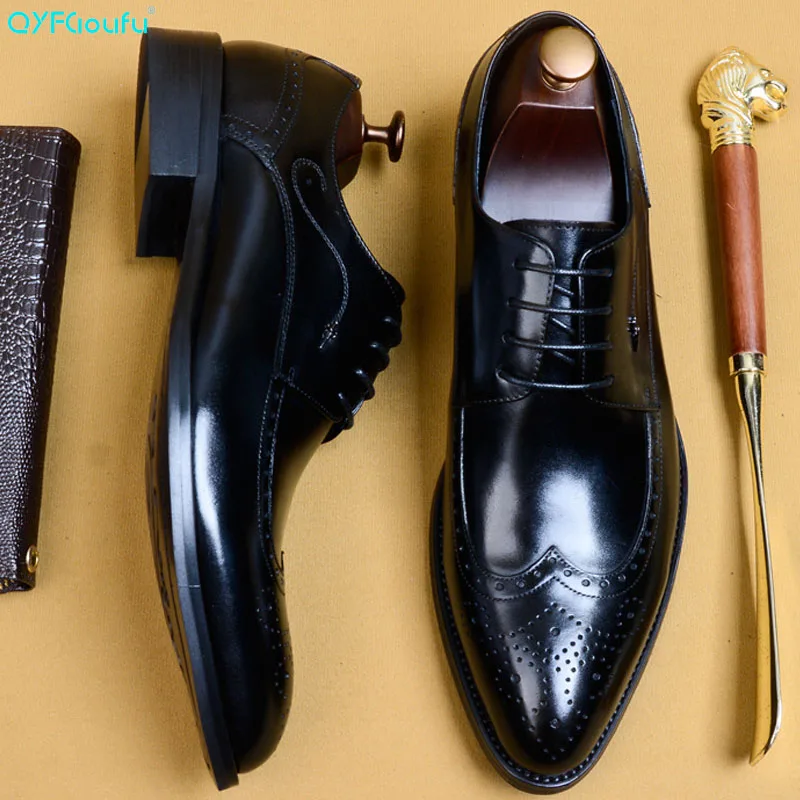 

Men Derby Shoes Wedding Office Male Dress Shoes Vintage Brogue Shoes Handmade Italian Brand Formal Oxford EURO Size 46