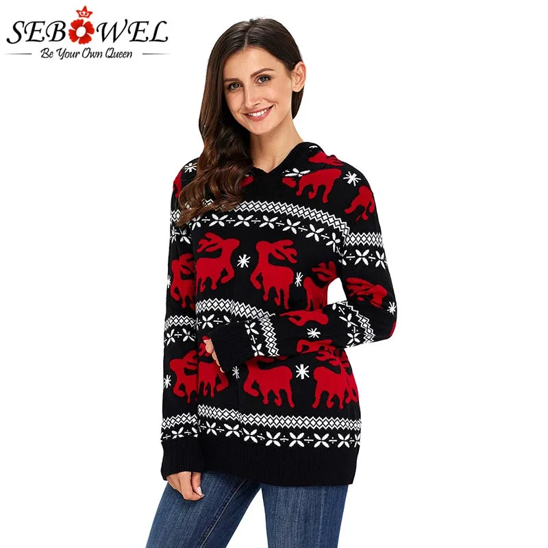 Cute-Reindeer-Knit-Black-Hooded-Sweater-LC27785-2-1 