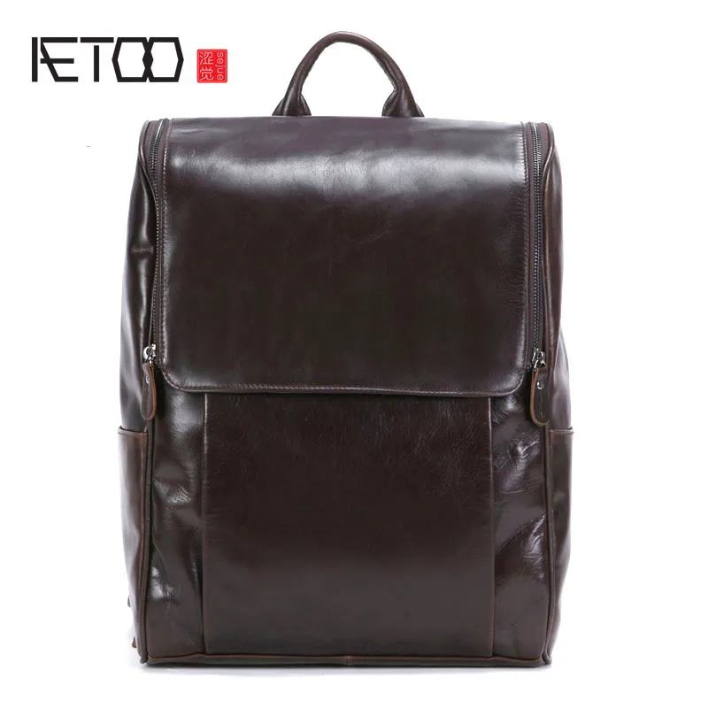 

BJYL First layer leather shoulder bag leather backpack British wind computer bag leather travel bag handmade leather men's back