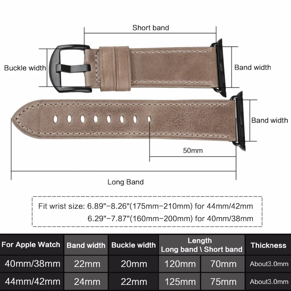 Ремешок сменный MAIKES из натуральной кожи для Apple Watch Band 44 мм 40 42 38 Series 4 3 2 1 iWatch 6