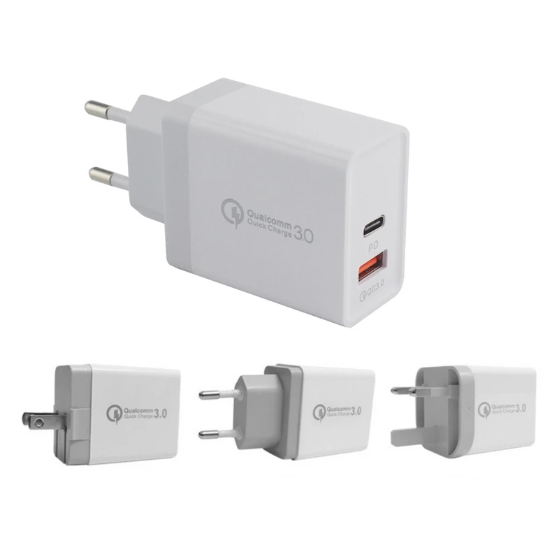 

US EU UK Plugs AC Charger Power Delivery PD Quick Charge QC 3.0 Phone Charging 2 USB Ports Travel Wall Mobile Smart Fast Adater