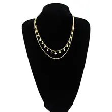 Fashion New Crystal Sequins Long Chain Necklace Women Gold Silver Double Layered Pendant Choker Necklaces Fashion New Crystal Sequins Long Chain Necklace Women Gold Silver Double Layered Pendant Choker Necklaces