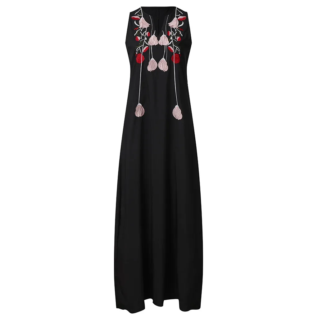Женское винтажное летнее платье на каждый день без рукавов из смешанного хлопка с цветочной вышивкой vestidos de festa de mulher noite preto#4