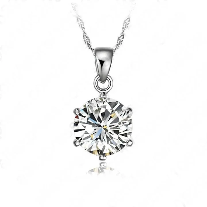 Cheapeat-925-Sterling-Silver-Necklace-Women-2016-Holiday-Gift-Wedding-Jewelry-6-Claw-Cubic-Zircon-CZ_