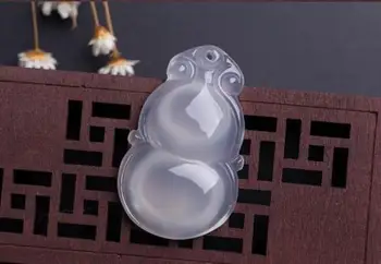

Koraba Fine Jewelry Manual Sculpture Natural White Agate Chalcedony Gourd Shape Pendant Necklace Free Shipping