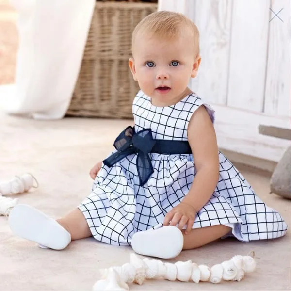 Хлопковая верхняя одежда для маленьких девочек и малышей платье-шотландка с поясом-бантом для девочек 0-3 лет