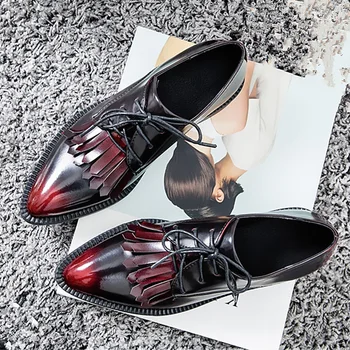 

New Women Shoes PU Leather Flat Shoes Women Four Seasons Tassel Lace Up Leather Shoes Pointed Oxford Womens Shoes Zapatos Mujer
