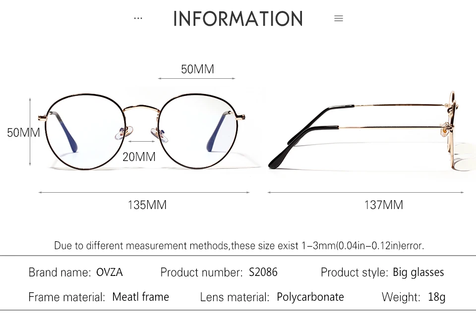 OVZA классические ретро очки оправа овальная для мужчин и женщин большая оптическая оправа очки прозрачные линзы металлические очки S2086