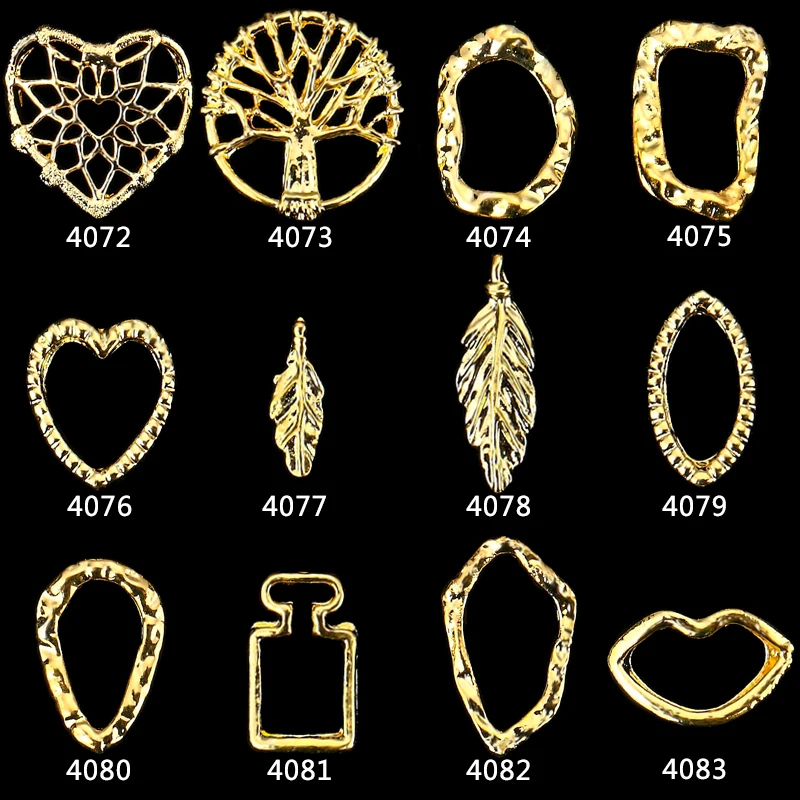

NEW 500PCS alloy NET New Nail Art stick on Charm craft items Frame Style Hollow Out Alloy Charms Gold Plated Metal 3D Nail Art