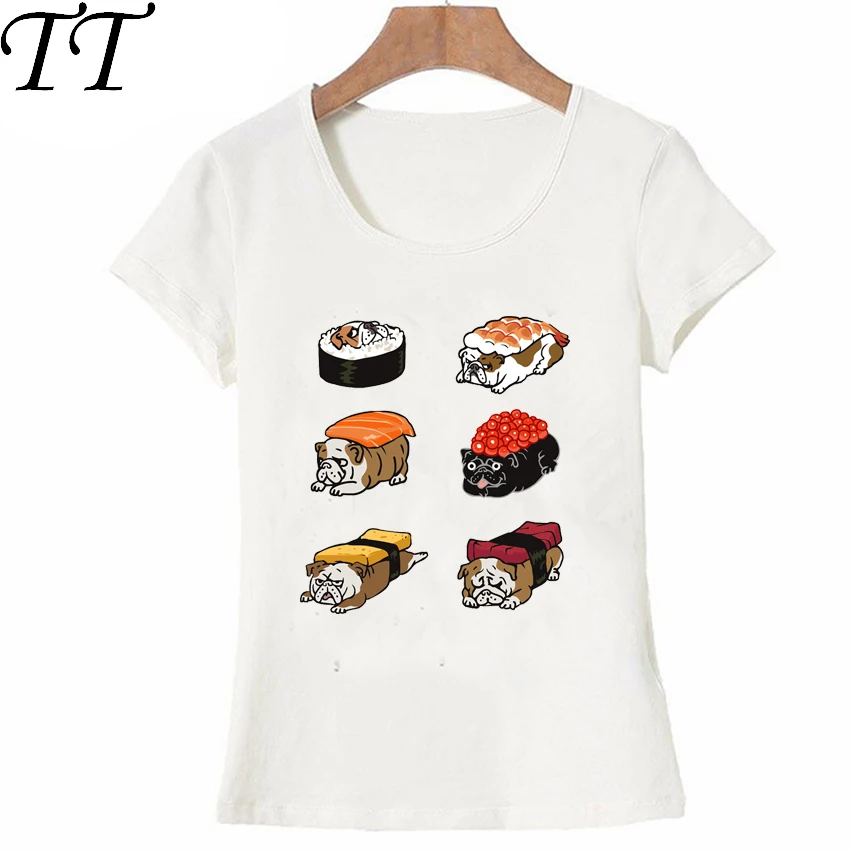 

Harajuku Sushi English Bulldog T-Shirt Sushi Schnauzer t-shirt cute sushi panda design women Tops summer ladies casual Tee