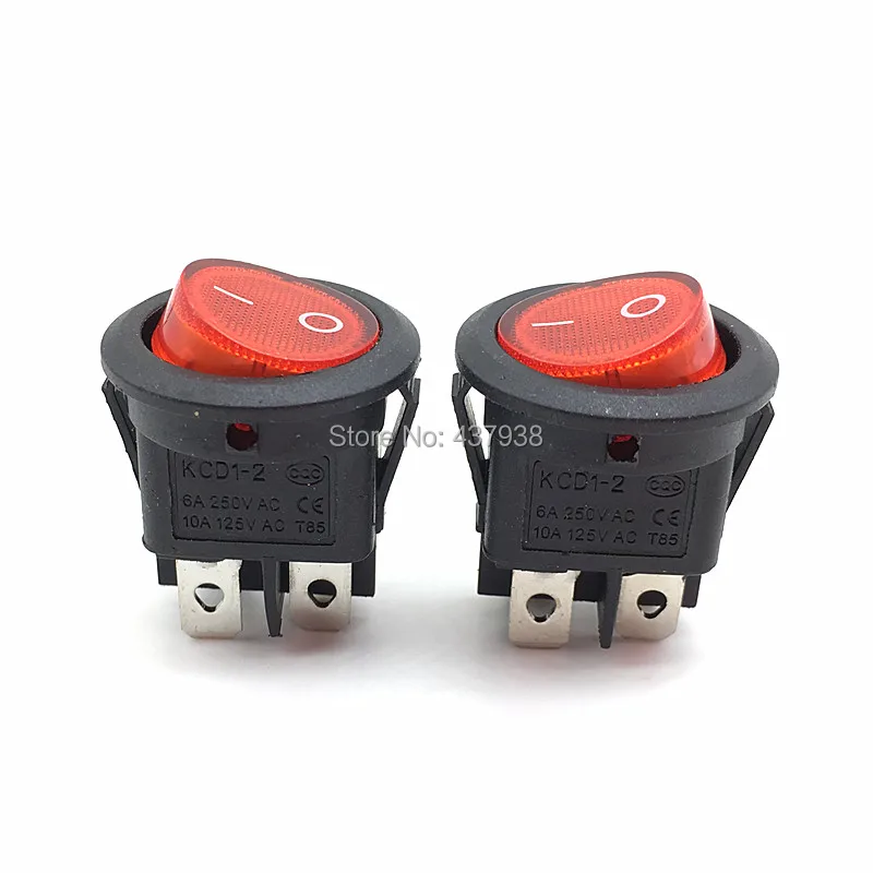 RuoFeng 10-Pack ON-OFF Rocker Switches - 4 Pin Mini Toggle Switches With Red LED