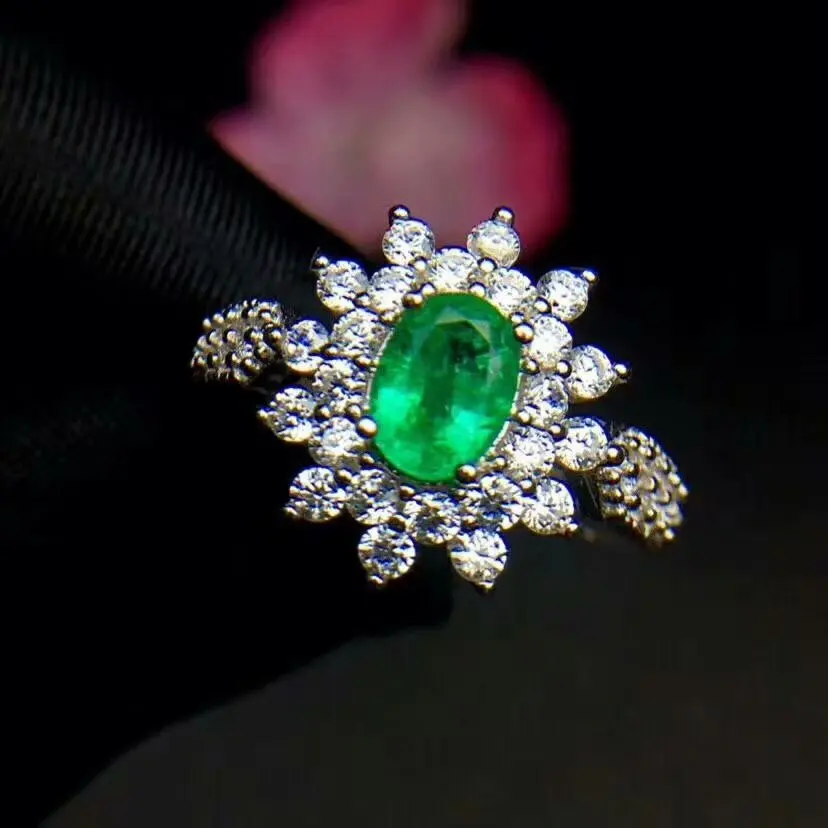 

925 sterling silver Natural green Emerald Rings fine Jewelry women wedding Christmas gift open new plant 5*7mm lpj050708agml