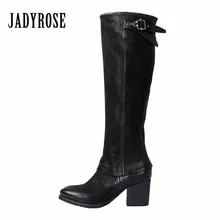 Jady/черные женские сапоги до колена; женские сапоги для верховой езды на высоком каблуке; обувь из натуральной кожи; женские высокие сапоги на платформе; Botas Mujer