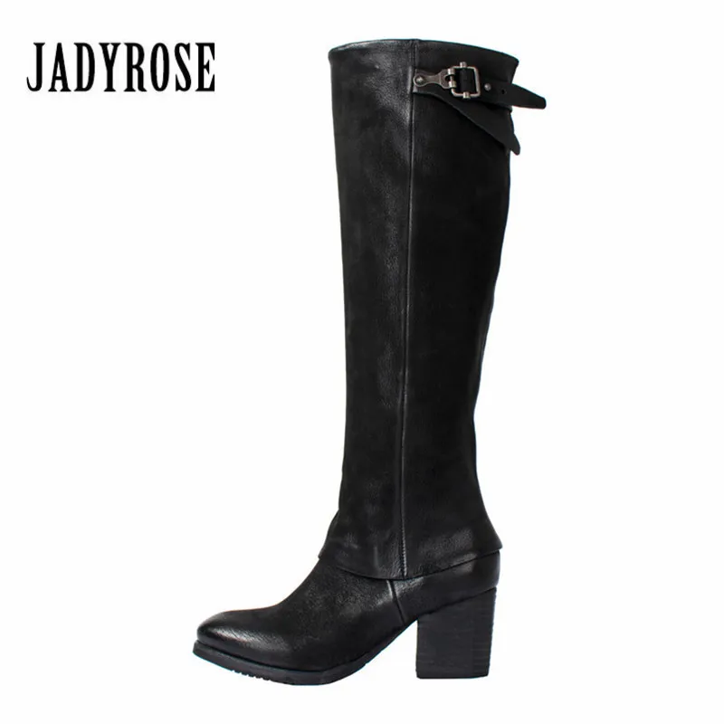 Jady Rose Black Women Knee High Boots Female High Heel Martin Boots Genuine Leather Shoes Woman Platform High Botas Mujer Jady Rose Black Women Knee High Boots Female High Heel Martin Boots Genuine Leather Shoes Woman Platform High Botas Mujer