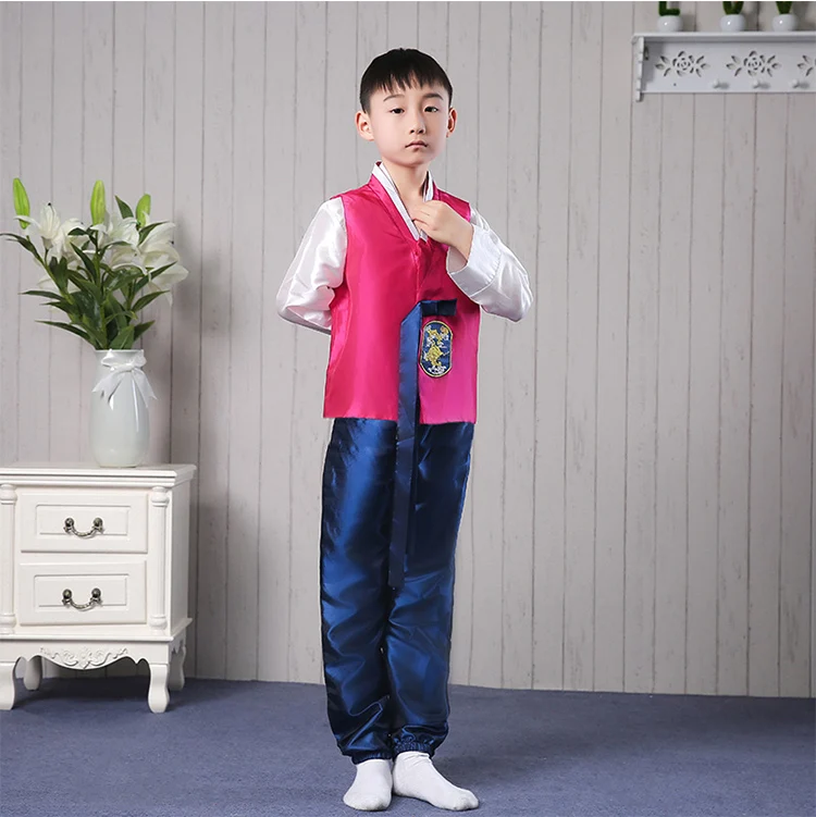 Дети корейский национальный костюм мужской Традиционный корейский ханбок 3 шт. дети Азиатский Национальный Костюмы для сценического