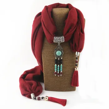 

New cotton and linen blend scarf ceramic tassel pendant scarf ladies shawl scarf jewelry necklace elegant ladies long scarf