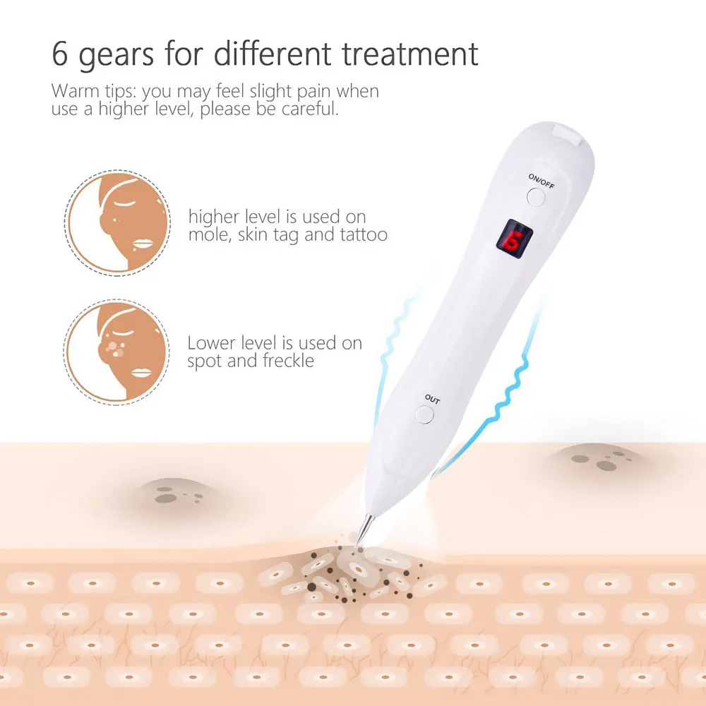 Перезаряжаемая ручка для удаления пятен с 6 шестеренками ЖК дисплей веснушки