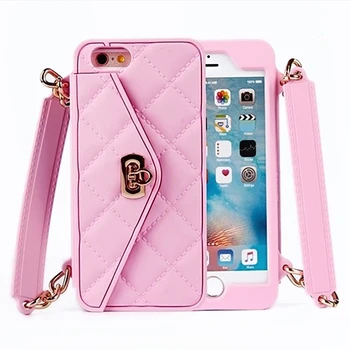

Handbag case for iPhone 7/8plus card pocket wallet style cover for 6 6s soft TPU phone shell for iPhoneX girl shoulder chain bag