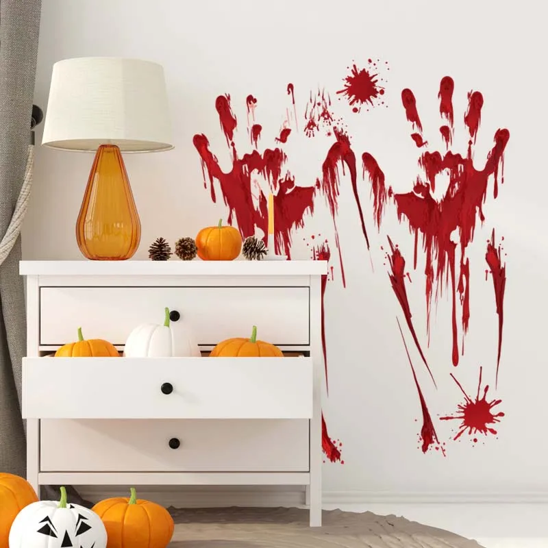 Decals Ghost Wall Poster Horror Bloody Footprint Wallpaper Halloween Bloody Wall Stickers ...
