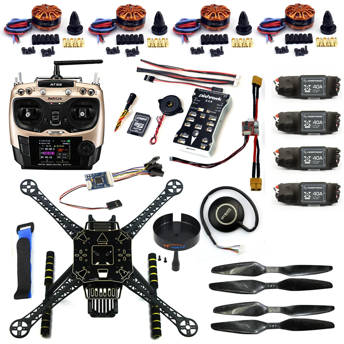 

F19457-B DIY FPV Drone Kit S600 Quadcopter Frame 40A ESC with 700KV Motor Pix Flight Control AT9S Transimitter GPS XT60 Plug