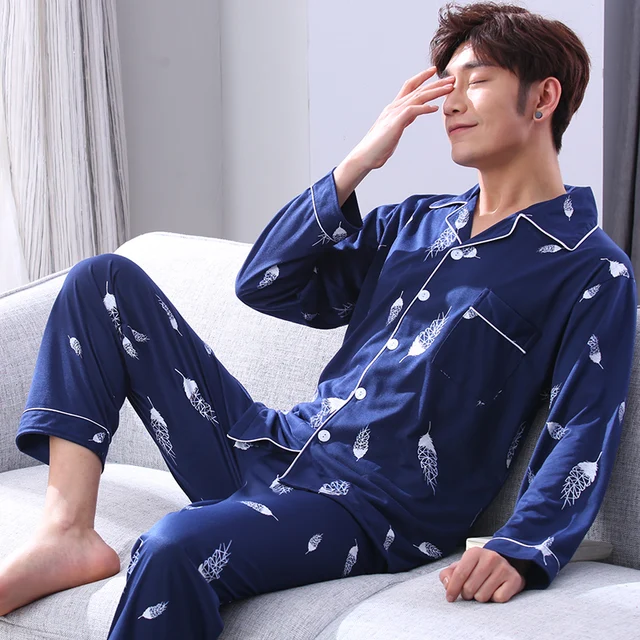 Buy Men Pajamas Long sleeved Autumn Winter Male Pajama