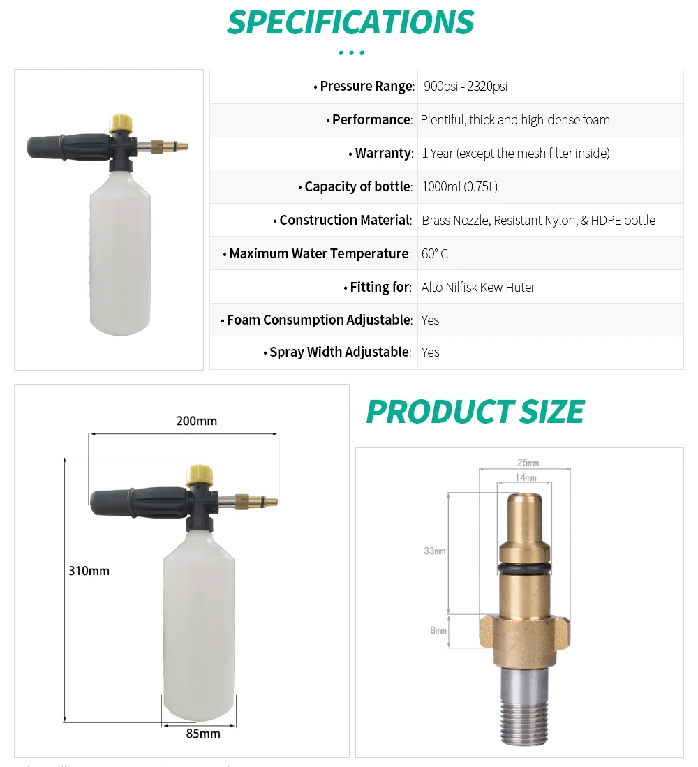 Пенная насадка City Wolf, мойка высокого давления, палубный пенный пистолет forAlto Kew Nilfisk Huter, автомобильные мойки, аксессуары для чистки автомобиля