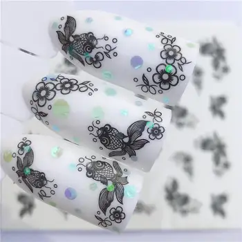 

1pcs Black Goldfish/Black Flower Nail Stickers Water Transfer Decals Decoration Dream Cather Slider For Nail DIY Tips