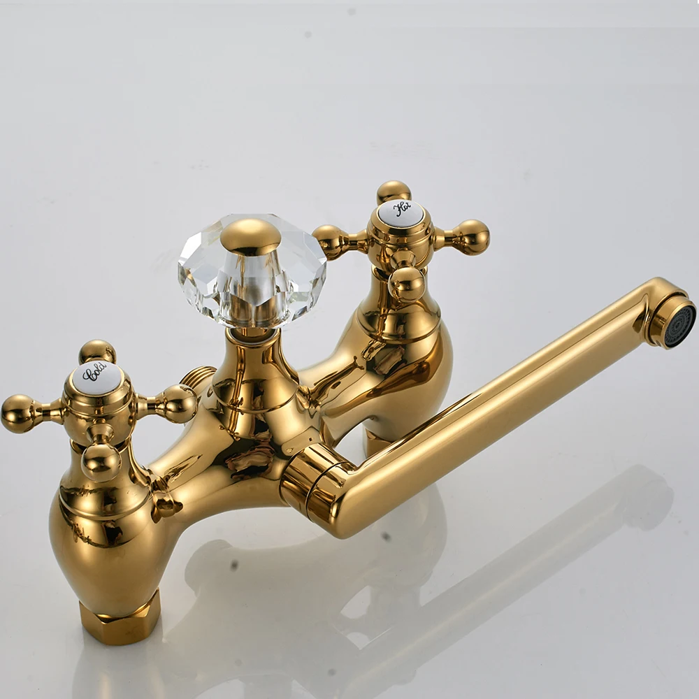 Античный синий и белый фарфоровый кран золото твердая медная труба для ванной кран настенный роскошный смеситель для душа