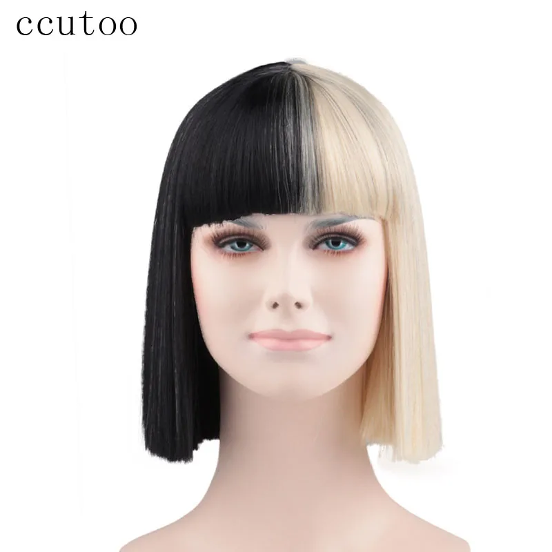 Guarnição para os Olhos Preto e Loiro Festa de Halloween Resistência ao Calor Ccutoo Franja Meio Cabelo Sintético Peruca Cosplay Perucas Fibra Sia
