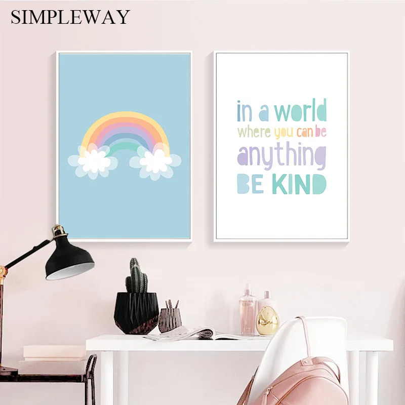 

Rainbow Nursery Quotes Child Poster Canvas Wall Art Print Simple Quotes Painting Decorative Picture Nordic Kids Bedroom Decor