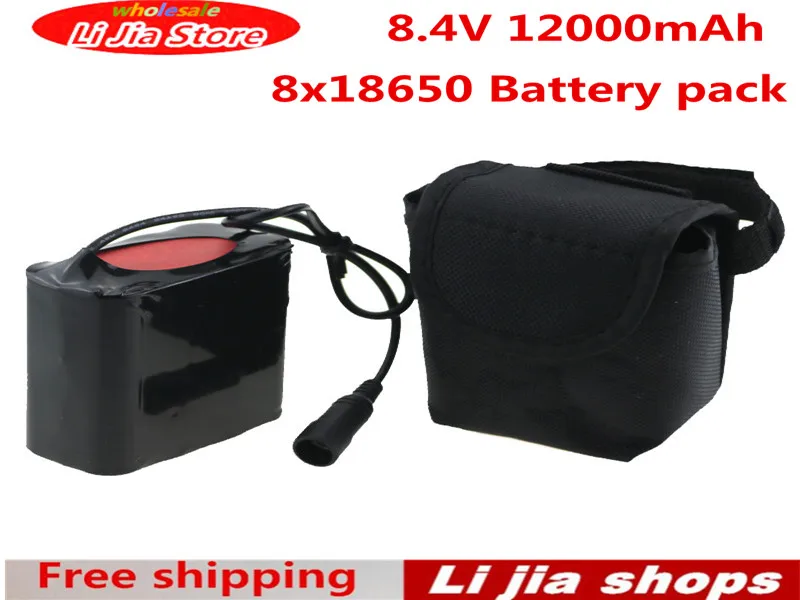 free shipping 8.4V 12000mAh 8x18650 Battery pack For 8.4V LED Bicycle