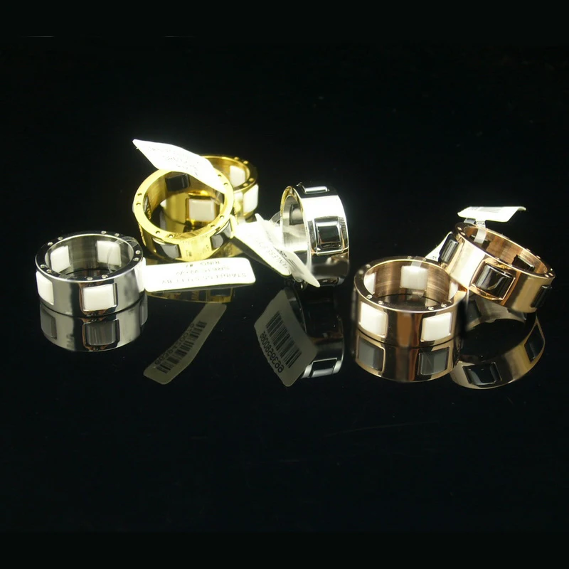 

Fashion Black White Ceramic Rose Gold Color / Silver Color / Gold Color Stainless Steel Ring