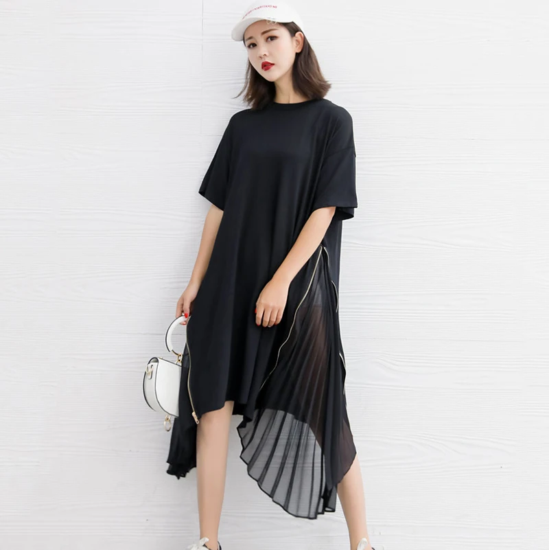 New fashion style Loose Spliced Pleated Chiffon Irregular Dress Fashion Nova Clothing