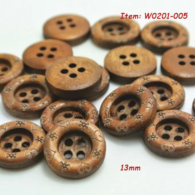 13mm coffee round 4 holes wood button wooden shirt buttons or kids
