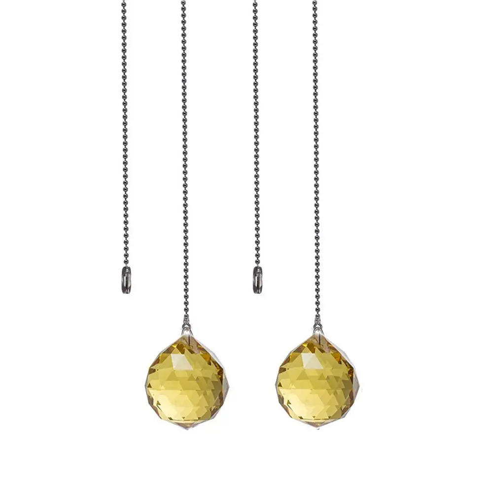 

H&D 2 Pack 30mm Crystal Ball Prism Crystal Pull Chain Extension with Connector for Ceiling Light Fan Chain (Yellow)