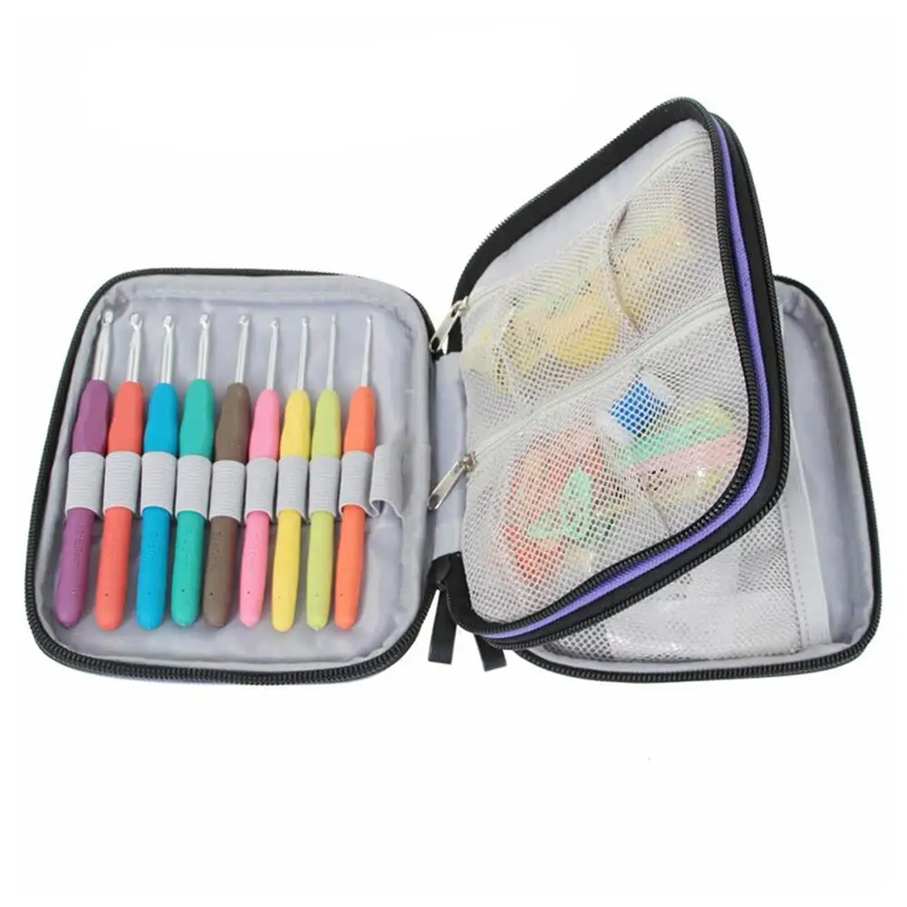 

Two-layer Crochet Hook Kit Tool Bag Nylon Case Crochet Hook Organizer Zipper Bag Fixation DIY Clothing Sewing Supplies