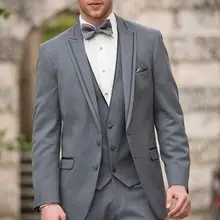 Остроконечные нагрудные Две кнопки 3 шт(JacketPantBowtie) slim Fit Светло-серый модные Для мужчин костюмы шлейфом из Terno Masculino формальные тонкий